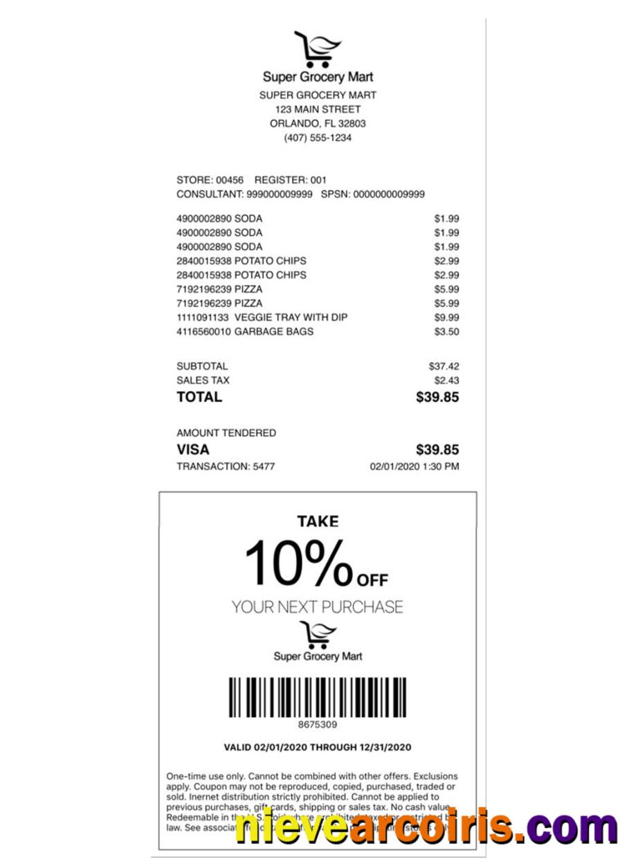SUPER GROCERY MART payment receipt